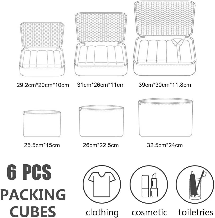 Rojeam Packing Cubes 6 Pcs Travel Luggage Organizer Packing Organizers Set (Green)
