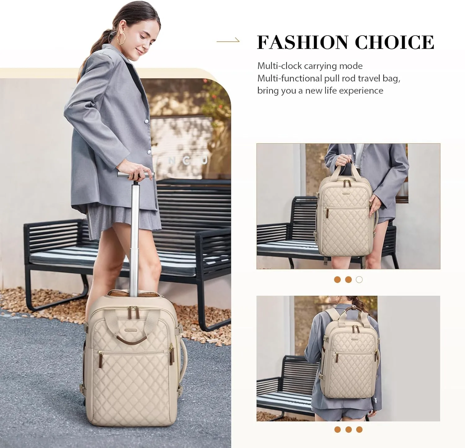 Rolling Backpack for Women,Travel Laptop Backpack with Wheels Roller Personal Item Backpack Wheeled Underseat Carry On Luggage,Fit 17Inch,Apricot