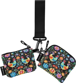 Rooster Flower Zip Around Wristlet Wallet for Women Portable Detachable Dual Pocket Keychain Wallet Wrist Wallet