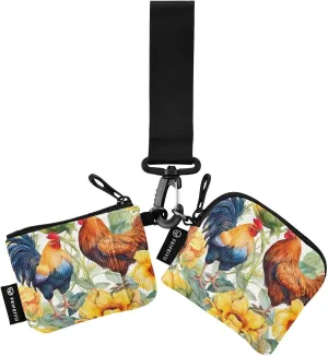 Rooster Sunflower Zip Around Wristlet Wallet for Women Portable Detachable Dual Pocket Keychain Wallet Wrist Wallet