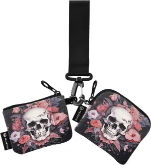 Rose Floral Sugar Skull Zip Around Wristlet Wallet for Women Portable Detachable Dual Pocket Keychain Wallet Wrist Wallet