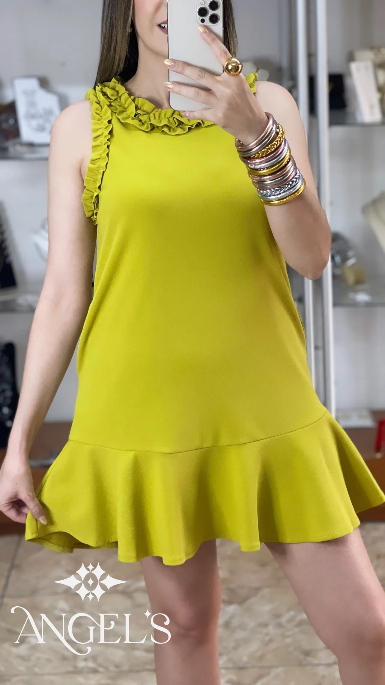 Ruffled Sleeve Mini Dress