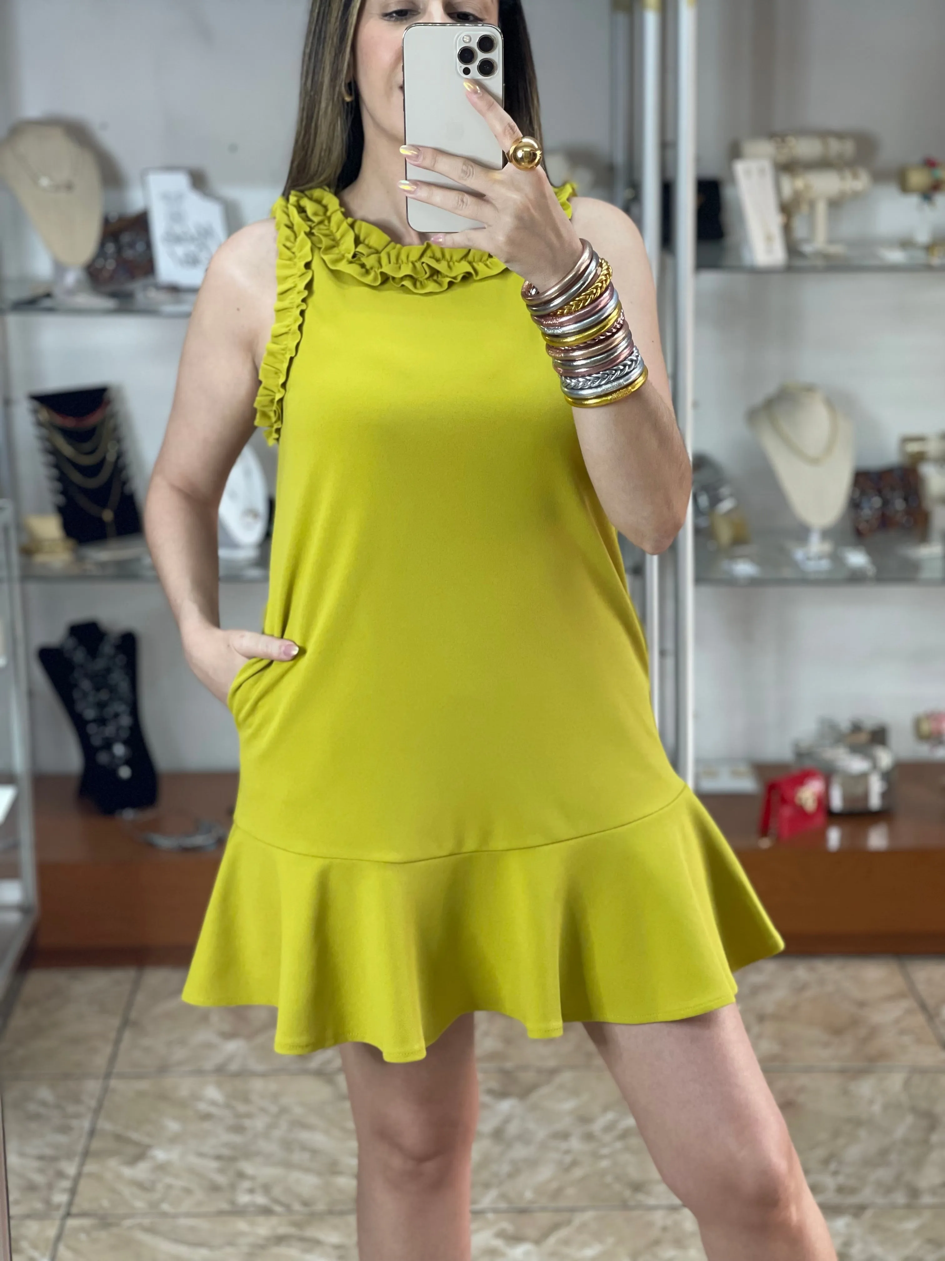 Ruffled Sleeve Mini Dress