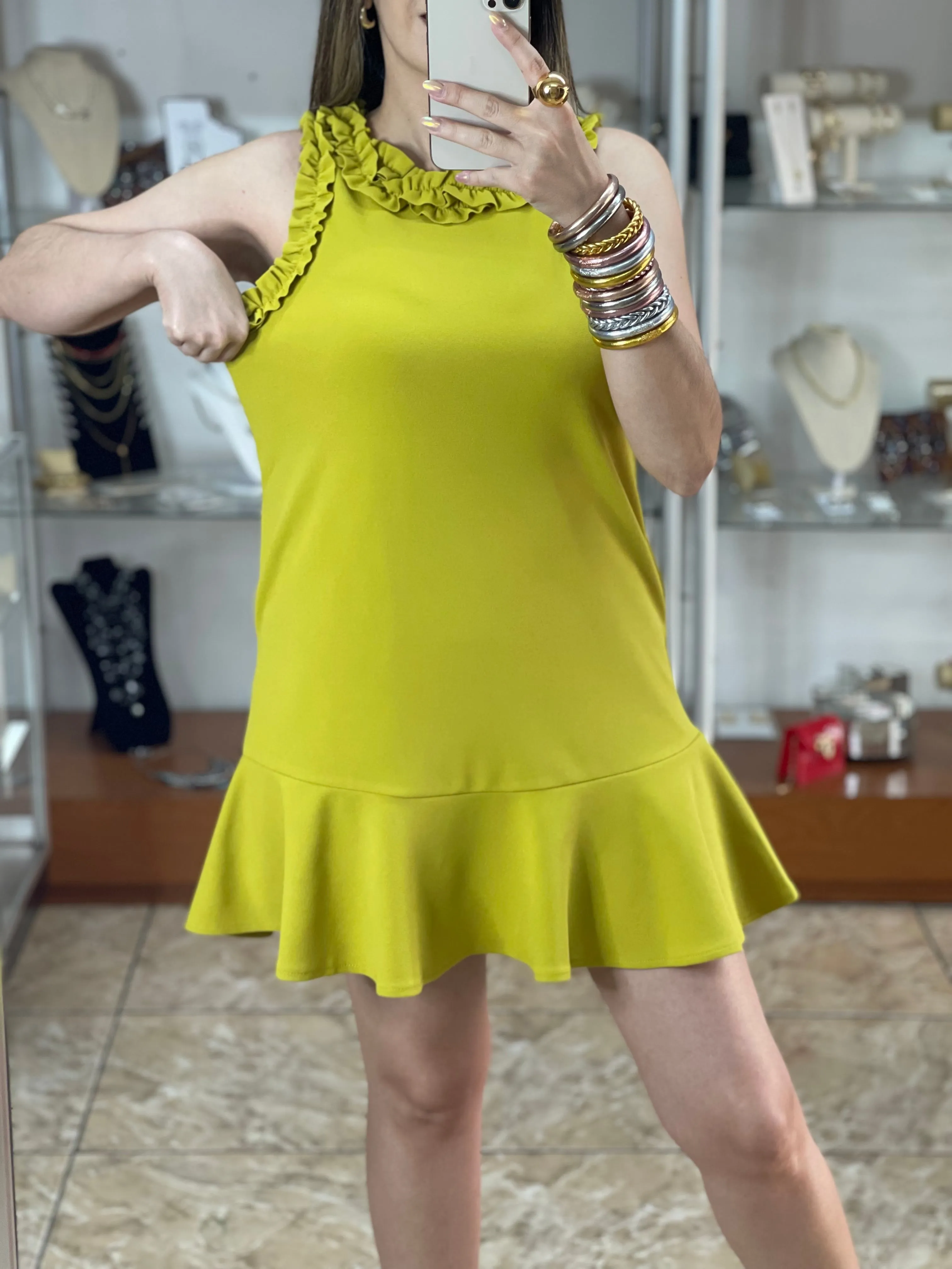 Ruffled Sleeve Mini Dress