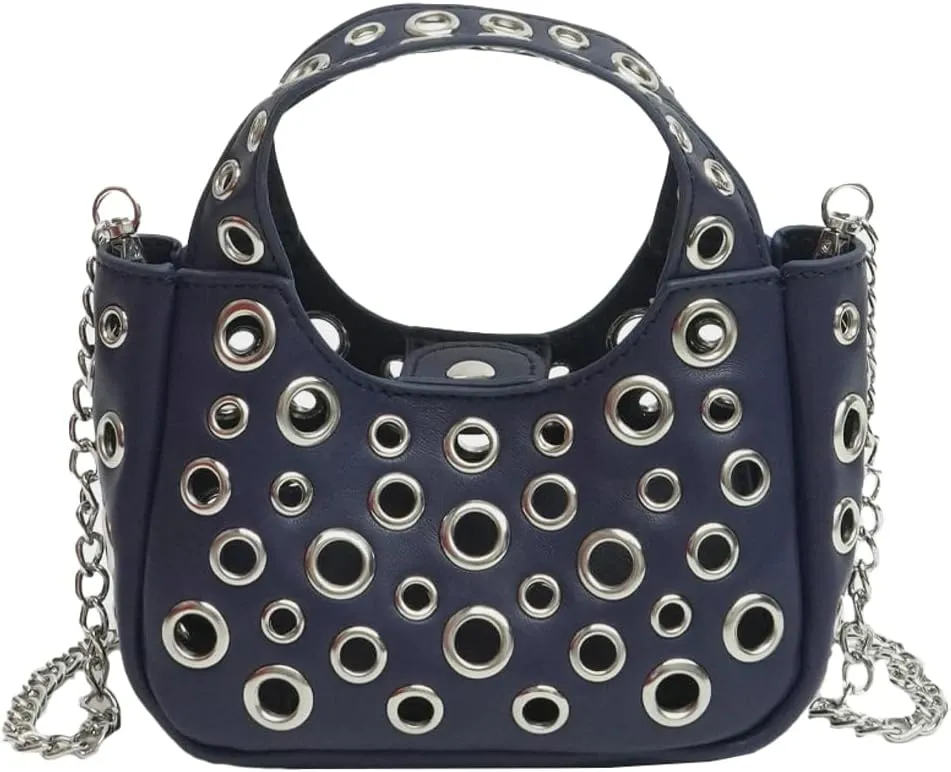 Rungion Trendy Vegan Leather Shoulder Bag for Women Small Y2k Rivet Handbags Crossbody Purse with Chain Satchels 2025