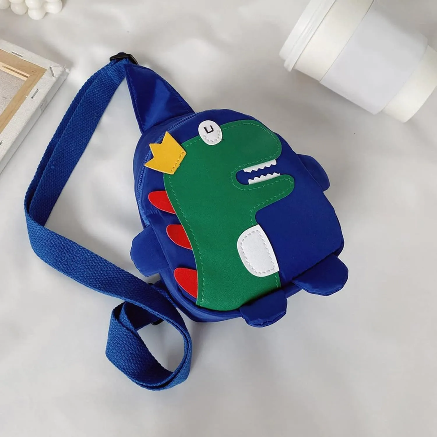 s And Boys Childrens Fashion Cartoon Dinosaur Chest Bags Nylon Adjustable Lightweight Messenger (Blue, One Size)