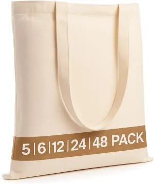 Salt Earth Pack of 5 | 6 | 12 | 24 | 48  100% Cotton Reusable Tote Bags  Bulk Grocery, Shopping, DIY, Beach & Gift Use