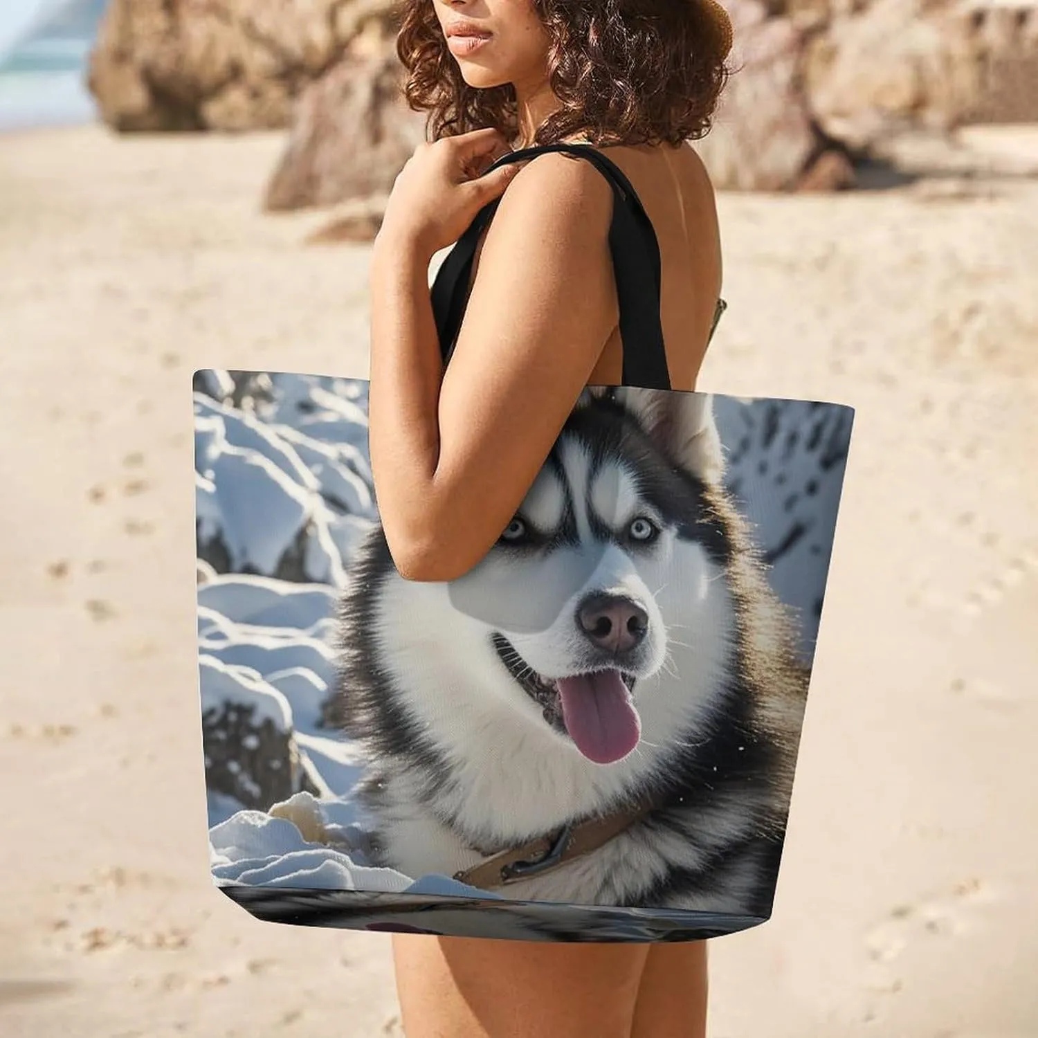 Sheep Beach Bag Reusable Tote Bag Foldable Grocery Bags Women Shopping Bags for Daily Essentials