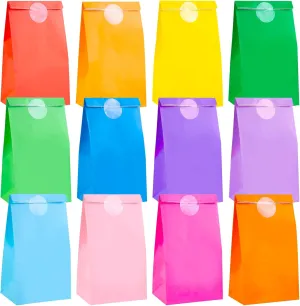 Shindel 48 Pack Paper Bags with Stickers, 8.8"x4.7"x3.1" Party Favor Treat Bags 12 Colors for Birthdays Baby Showers DIY Crafts Wedding