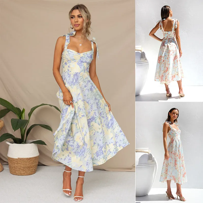 Slim Fit Waist V-neck Mid-length Dress