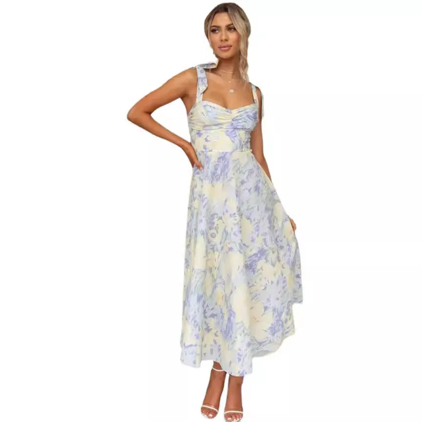 Slim Fit Waist V-neck Mid-length Dress