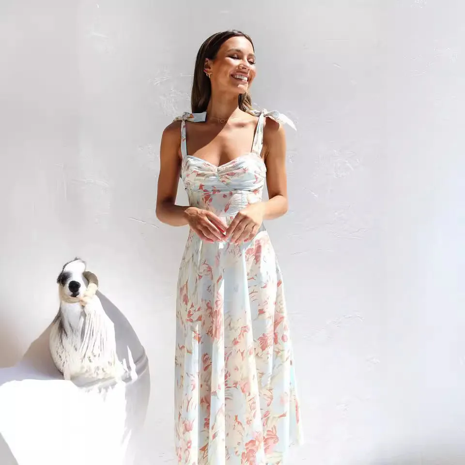 Slim Fit Waist V-neck Mid-length Dress