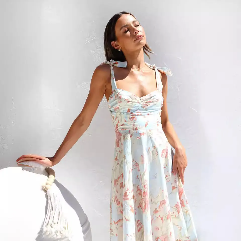 Slim Fit Waist V-neck Mid-length Dress