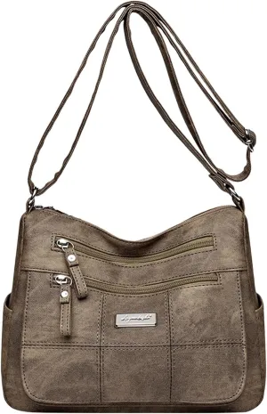 Sling Bags for Women Anti Theft Travel Lightweight Quilted Leather Handbags for Women Womens Crochet Bag(Brown)