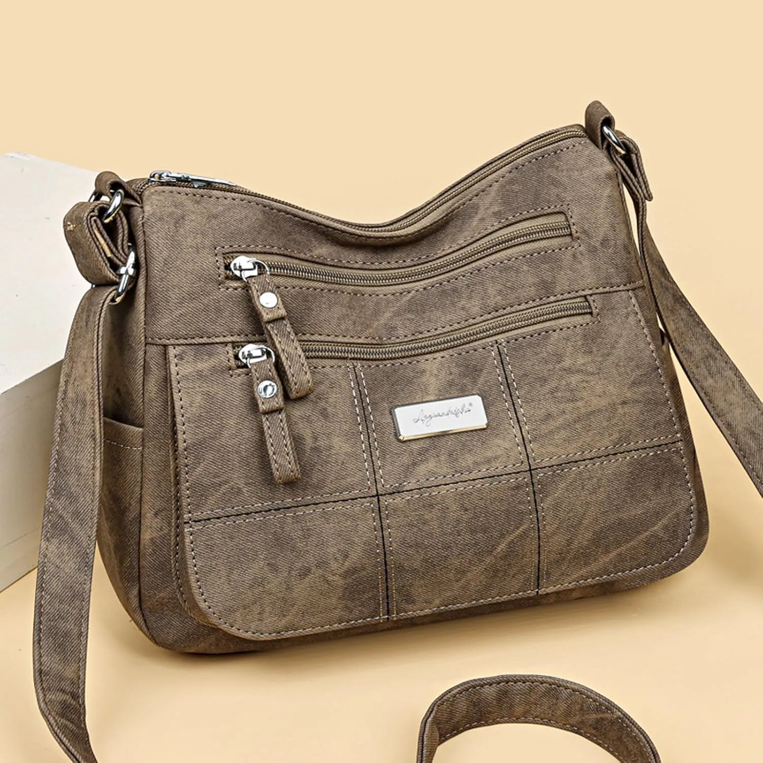 Sling Bags for Women Anti Theft Travel Lightweight Quilted Leather Handbags for Women Womens Crochet Bag(Brown)
