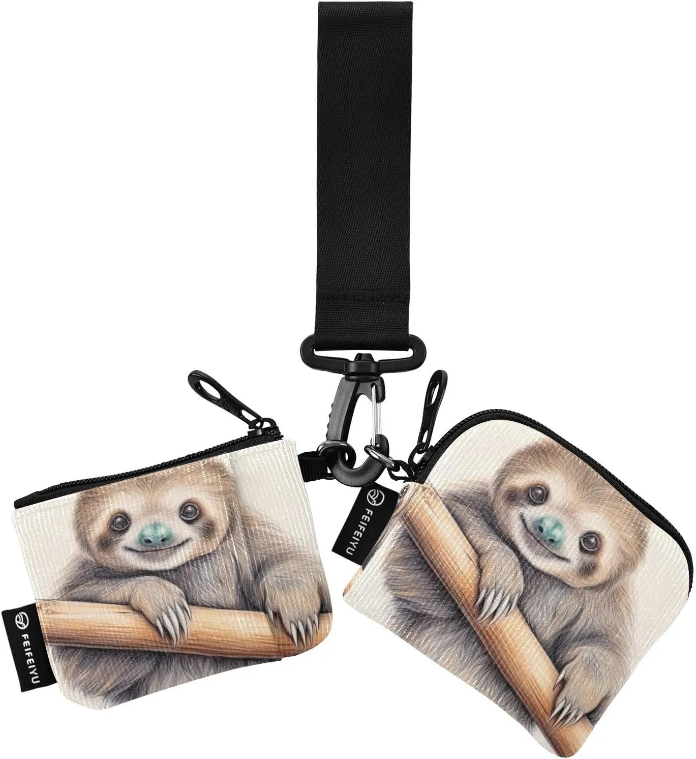 Sloth on The Branch Zip Around Wristlet Wallet for Women Portable Detachable Dual Pocket Keychain Wallet Wrist Wallet