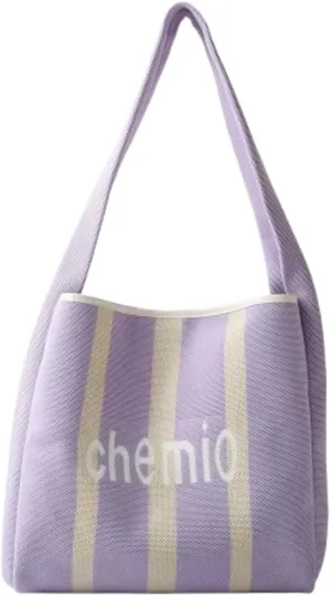 Slouchy Crochet Tote Bag Women Knit Hobo Bags Stripe Shoulder Bag Trendy CrossBody Purse Knitted Travel Satchels Handbag