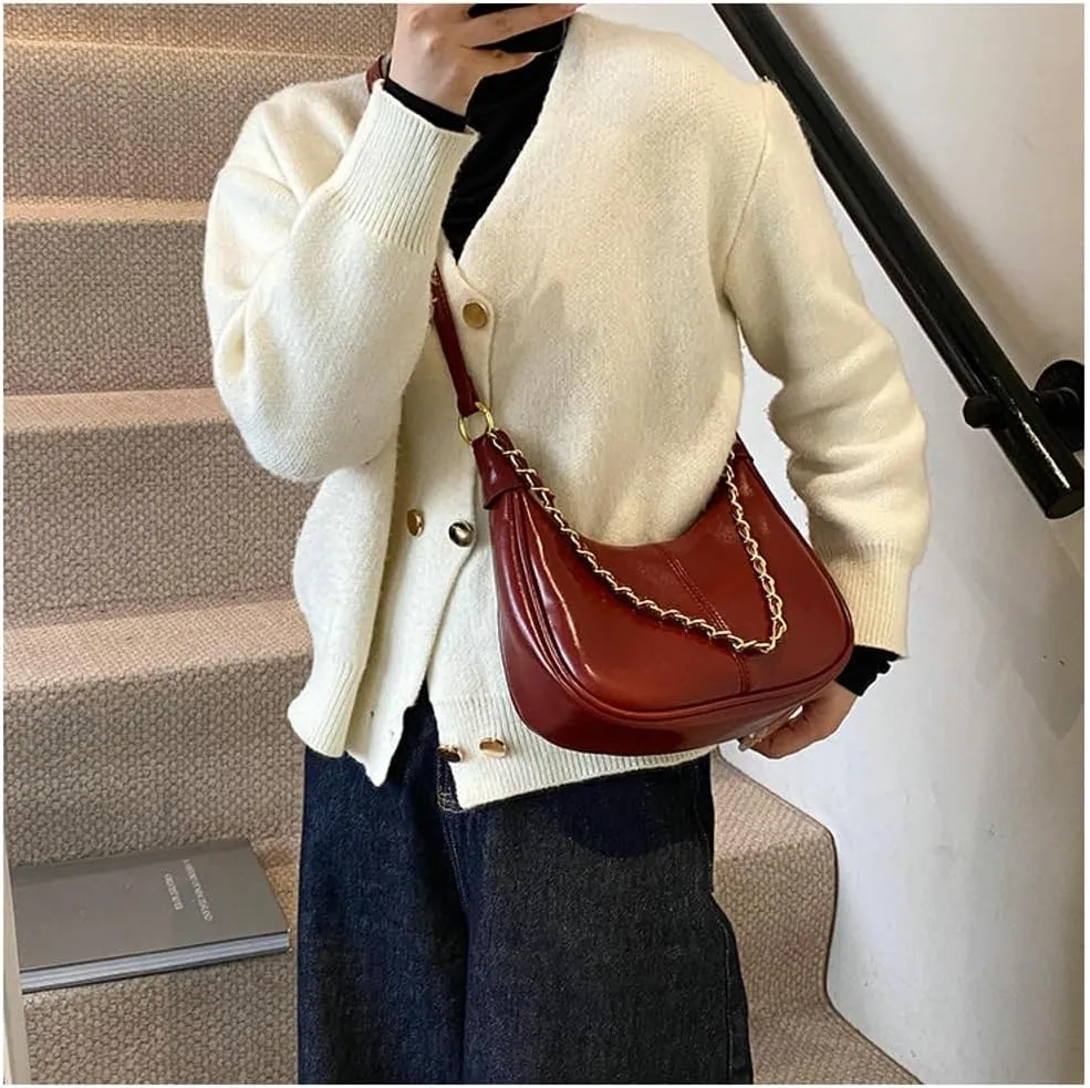 Slouchy PU Leather Hobo Bags Women Trendy Shoulder Bag Crescent Crossbody Phone Purse Cute Satchels Tote Handbag 2024