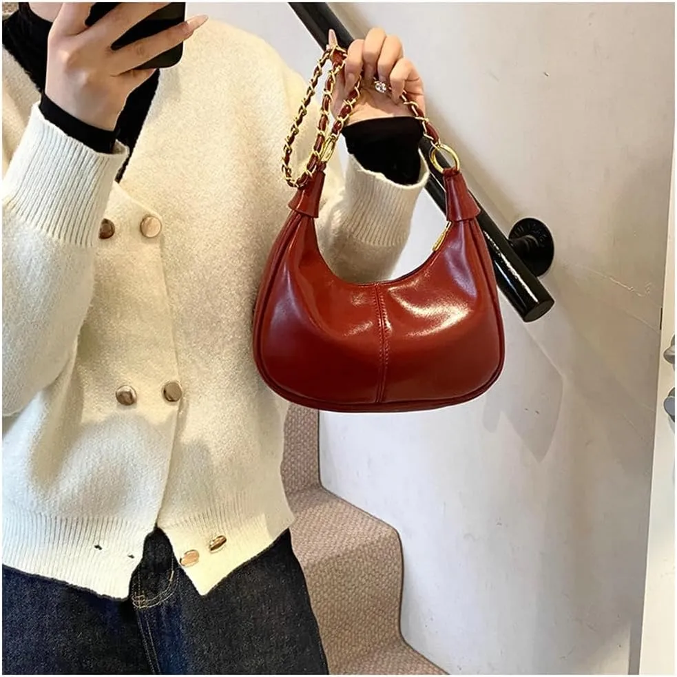 Slouchy PU Leather Hobo Bags Women Trendy Shoulder Bag Crescent Crossbody Phone Purse Cute Satchels Tote Handbag 2024