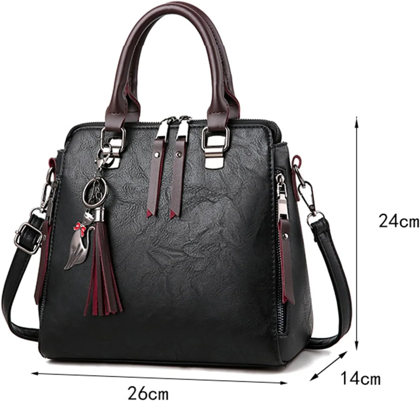 Small Purse Cute Tote Handbag Casual Women Fashion Girls Retro Solid Cat Fringe Shoulder Zip Tote Handbag Bags