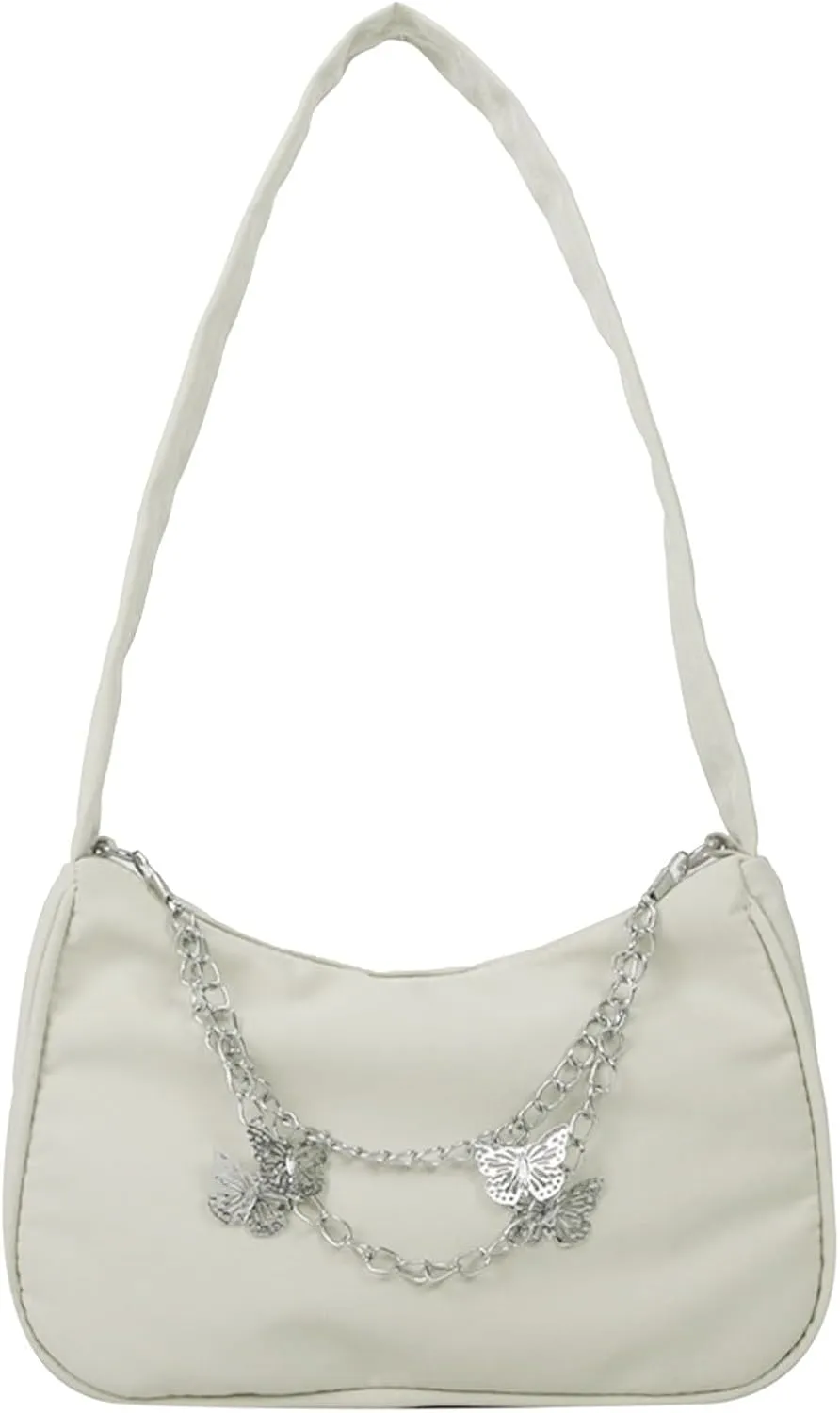 Small Shoulder Bag Cute Mini Simple Tote Bags with Zipper Closure Vegan Leather Fashion Chain Crescent Handbags