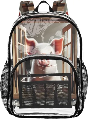 Smiling Pig Window Brown Bag for Girls, Clear Plastic Bag, Clear Backpacks, Girls Backpack 10-12 Years Old