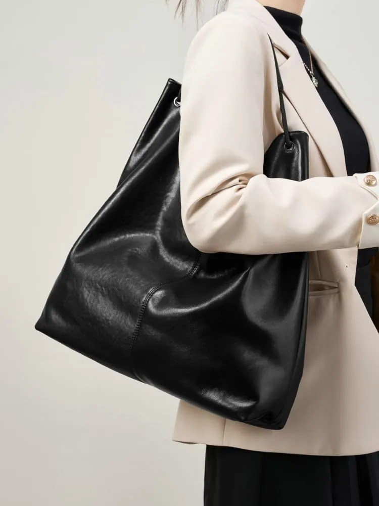 Soft Genuine Leather Shoulder Bag for Women Large Casual Working Tote Purse Handbags Ladies Trendy Satchels