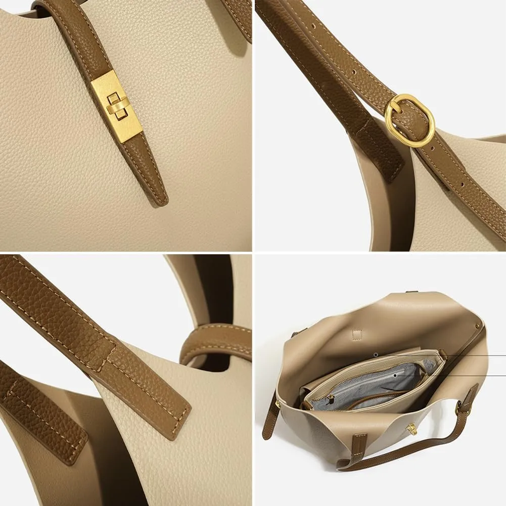 Soft Vegan Leather Bucket Tote Bags for Women Large Shoulder Crossbody Purse Working Handbags Ladies Satchels 2pcs
