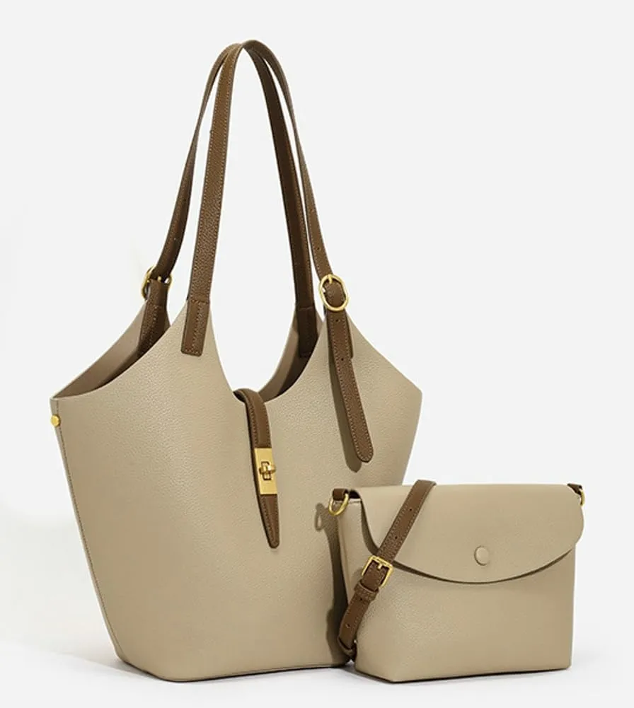Soft Vegan Leather Bucket Tote Bags for Women Large Shoulder Crossbody Purse Working Handbags Ladies Satchels 2pcs