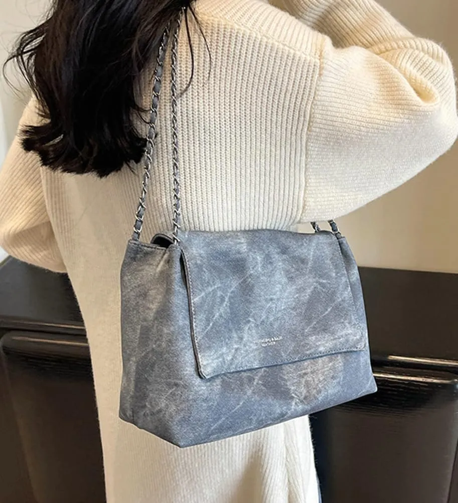 Soft Vegan Leather Shoulder Bag for Women Large Work Tote Purse Trendy Handbags Chain Top Handle Satchels
