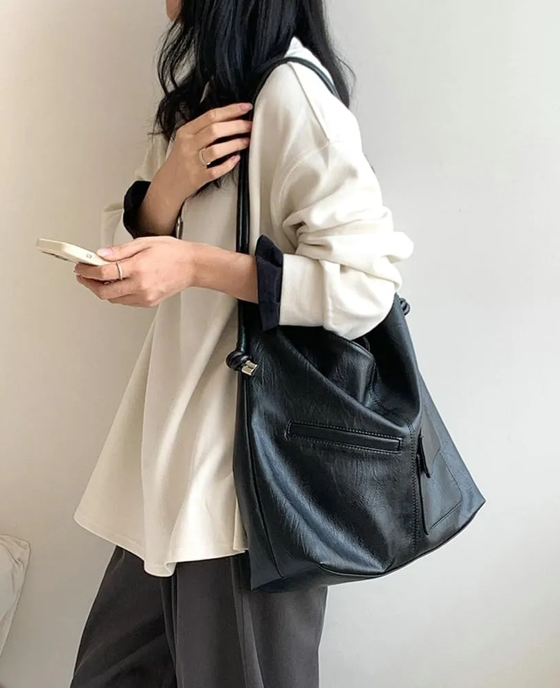 Soft Vegan Leather Shoulder Bags for Women Large Casual Tote Purse Working Shopping Handbag Underarm Satchels