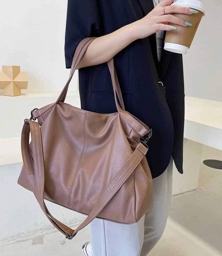 Soft Vegan Leather Tote Bag for Women Large Shoulder Crossbody Purse Top Handle Handbags Slouchy Travel Satchels