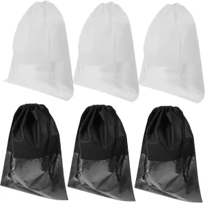 SOIMISS 6 Non-woven Drawstring Shoe Storage Bags Clear Plastic Travel Shoe Bags with Window Organizer for Men Women's Footwear