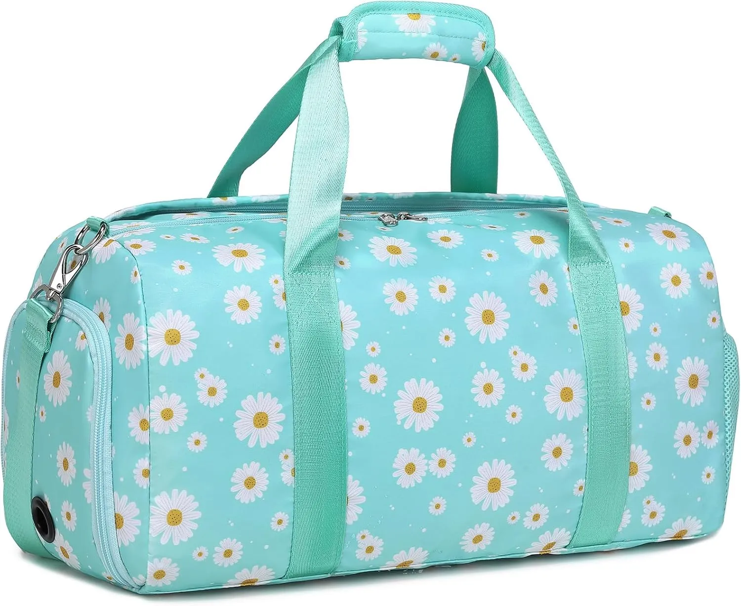 Sports Bag for Girls, Green Daisy Duffle Bag for Girl Women Gym Sports Ballet with Shoe Compartments, Girls Overnight Weekender Carry On Travel Bag