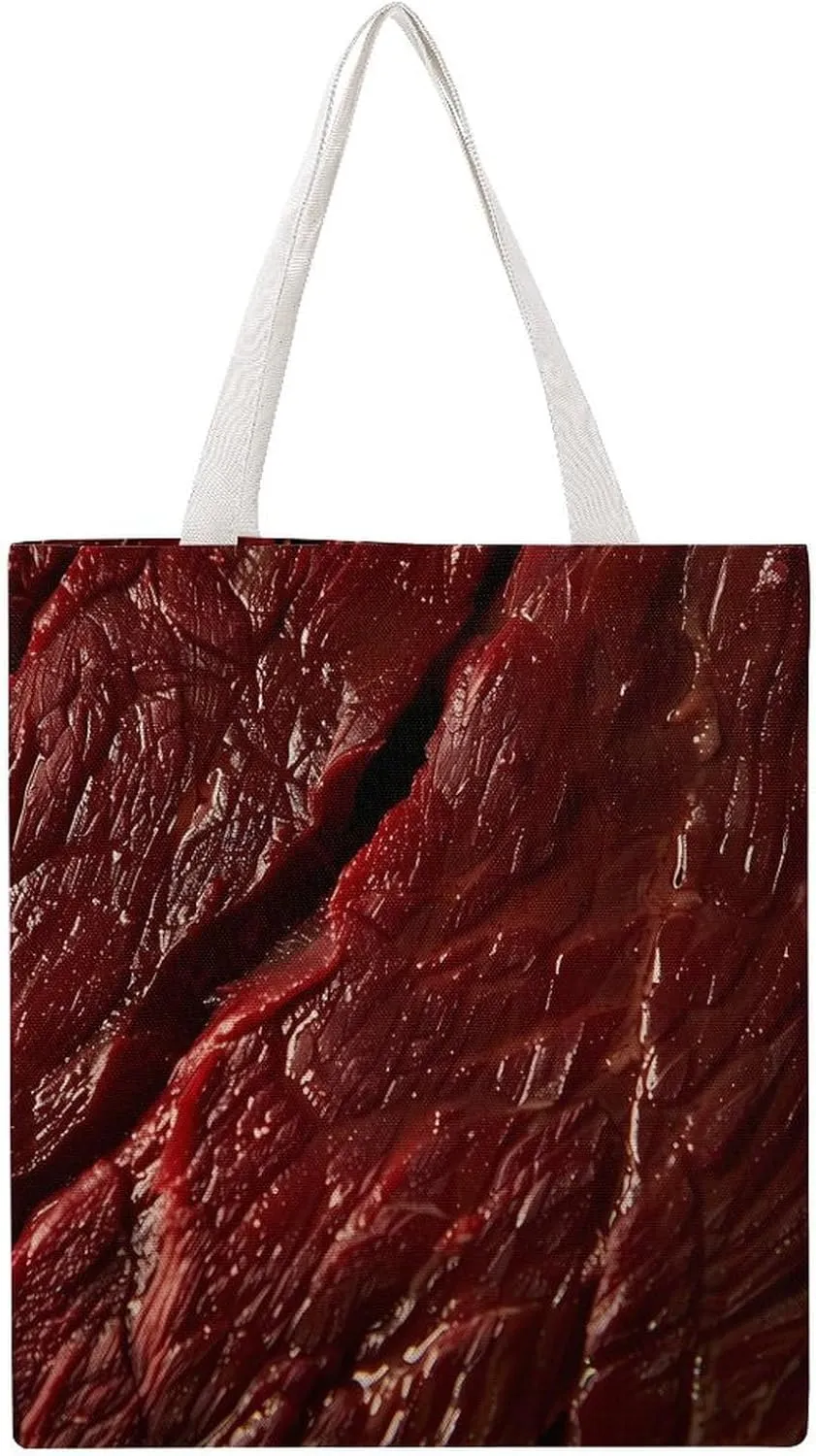Steak Pattern Canvas Tote Bag Casual Handbags Grocery Shopping Purses Work Bag for Women