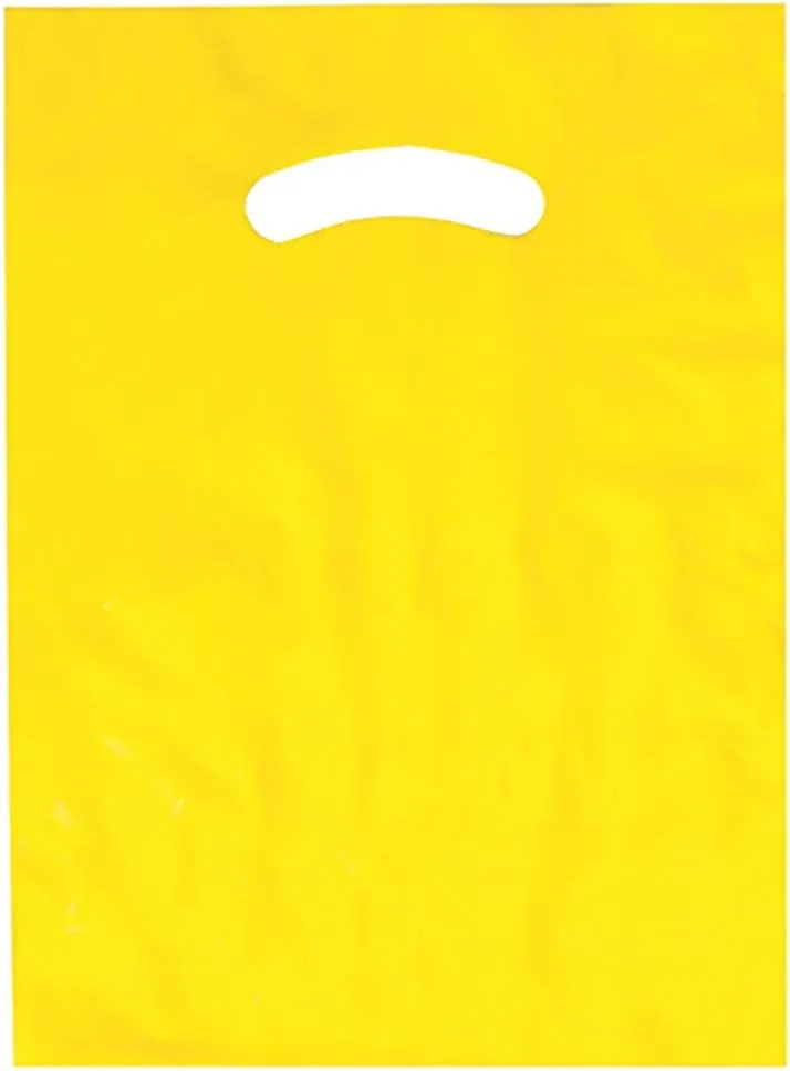 Stephanie Imports Made in USA Pack of 125 Yellow Glossy Plastic Merchandise Bags (9" X 12") with Die Cut Handles