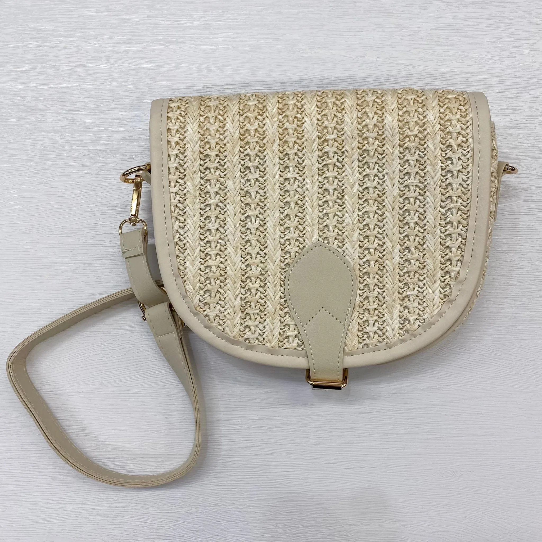 Straw Round Bottom Crossbody Beige Summer Bag