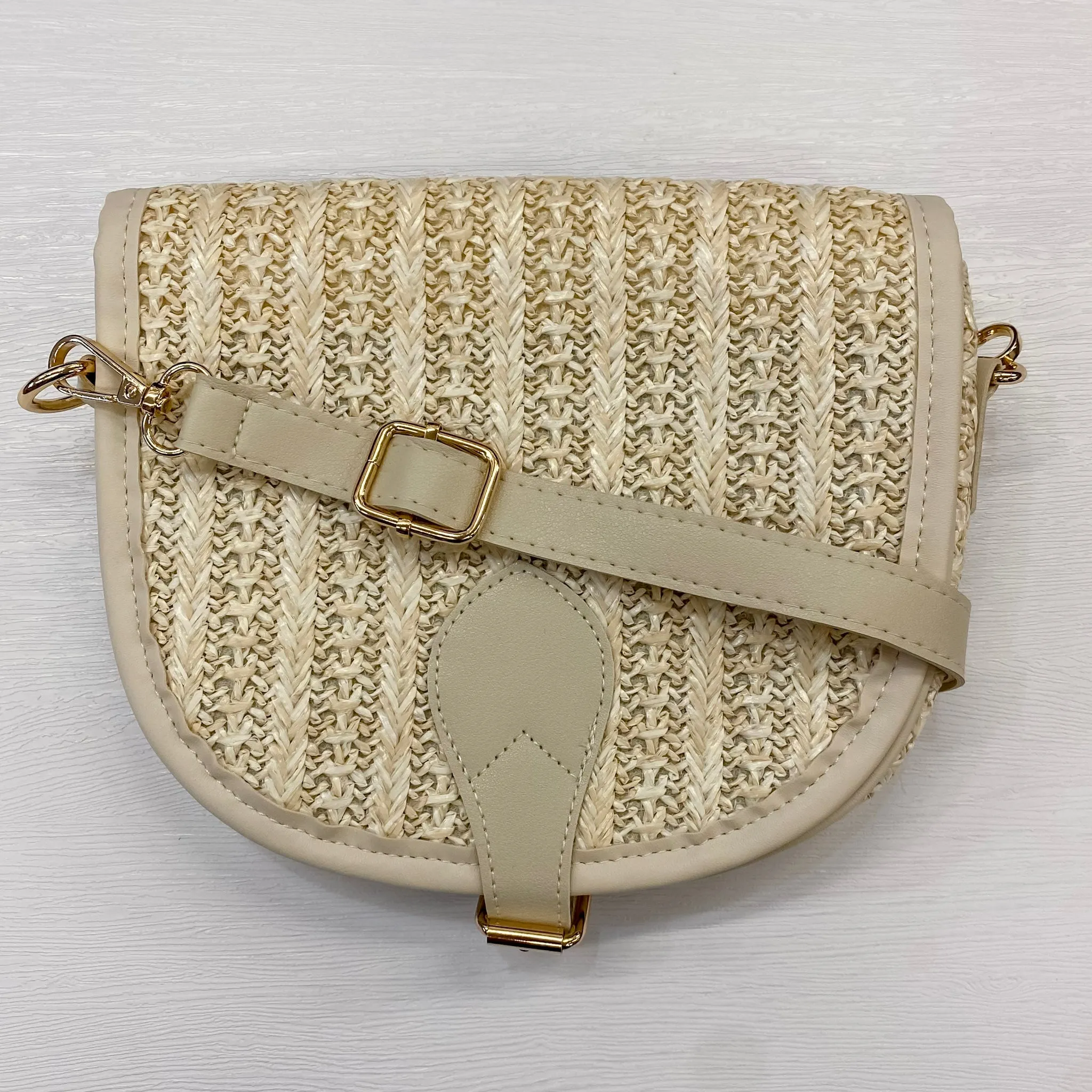 Straw Round Bottom Crossbody Beige Summer Bag