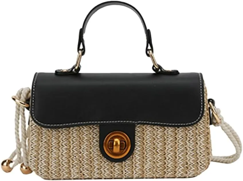 Straw Woven Clutch Purses for Women Cute Cross-body Handbag Mini Satchels Ladies Beach Bag for Travel,Commuting