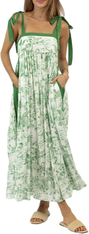 Summer Dress for Women Boho Tie Shoulder Floral Smocked Flowy Long Dress Ruffle Beach Vocation Maxi Sundress