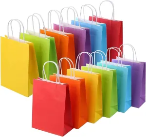 SUNCOLOR 24 Pieces 9" Rainbow Goodie Bags Small Gift Bags with Handle for Party Favor Bags (Rainbow)