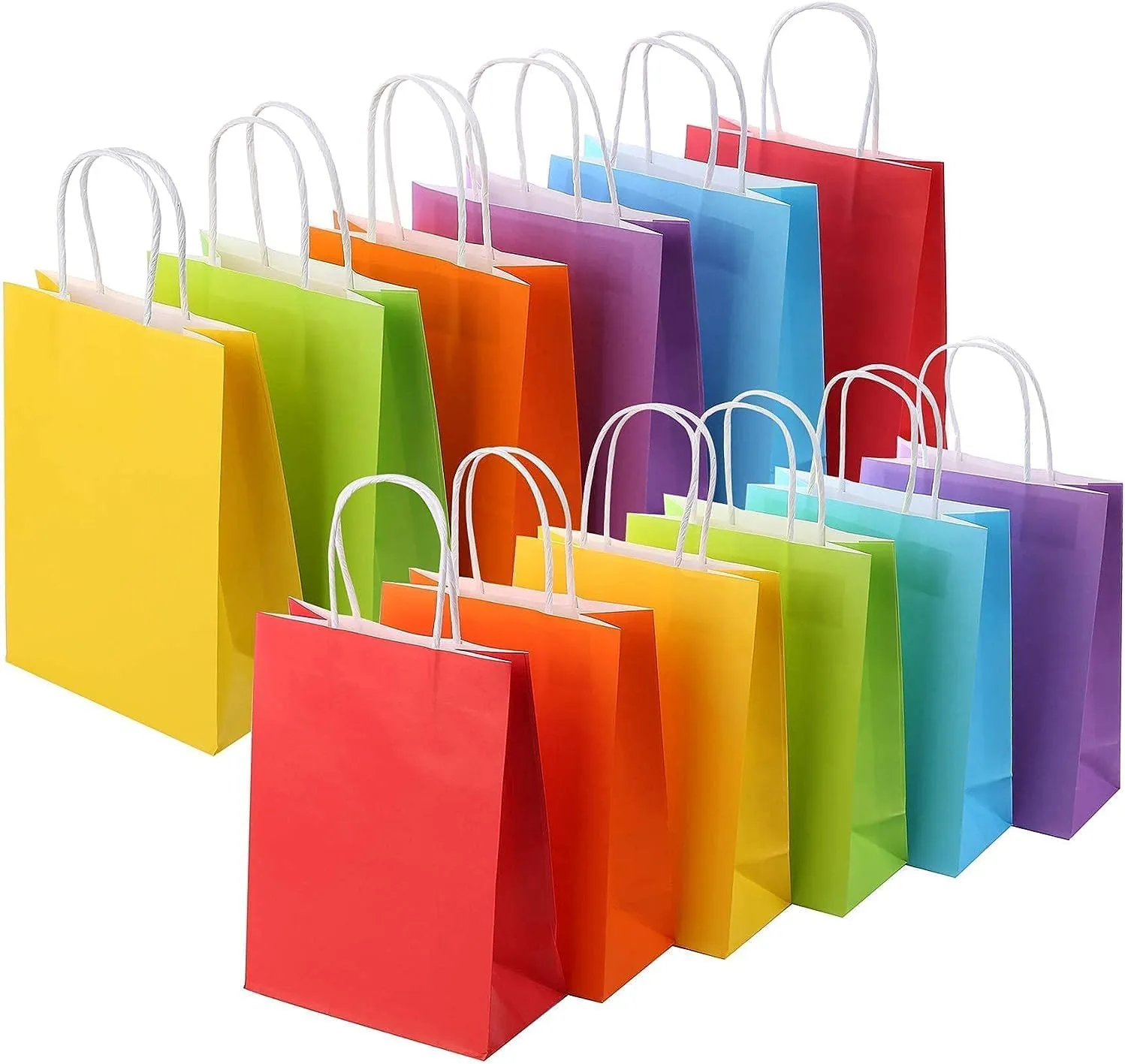 SUNCOLOR 24 Pieces 9" Rainbow Goodie Bags Small Gift Bags with Handle for Party Favor Bags (Rainbow)