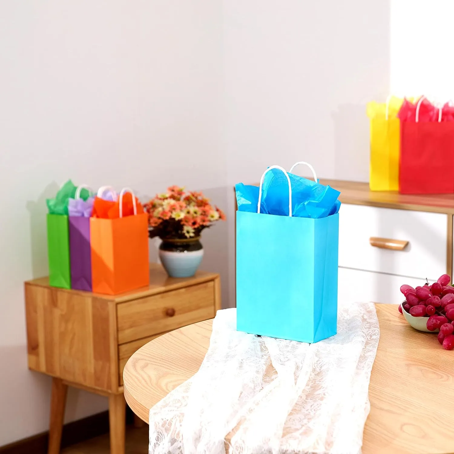 SUNCOLOR 24 Pieces 9" Rainbow Goodie Bags Small Gift Bags with Handle for Party Favor Bags (Rainbow)