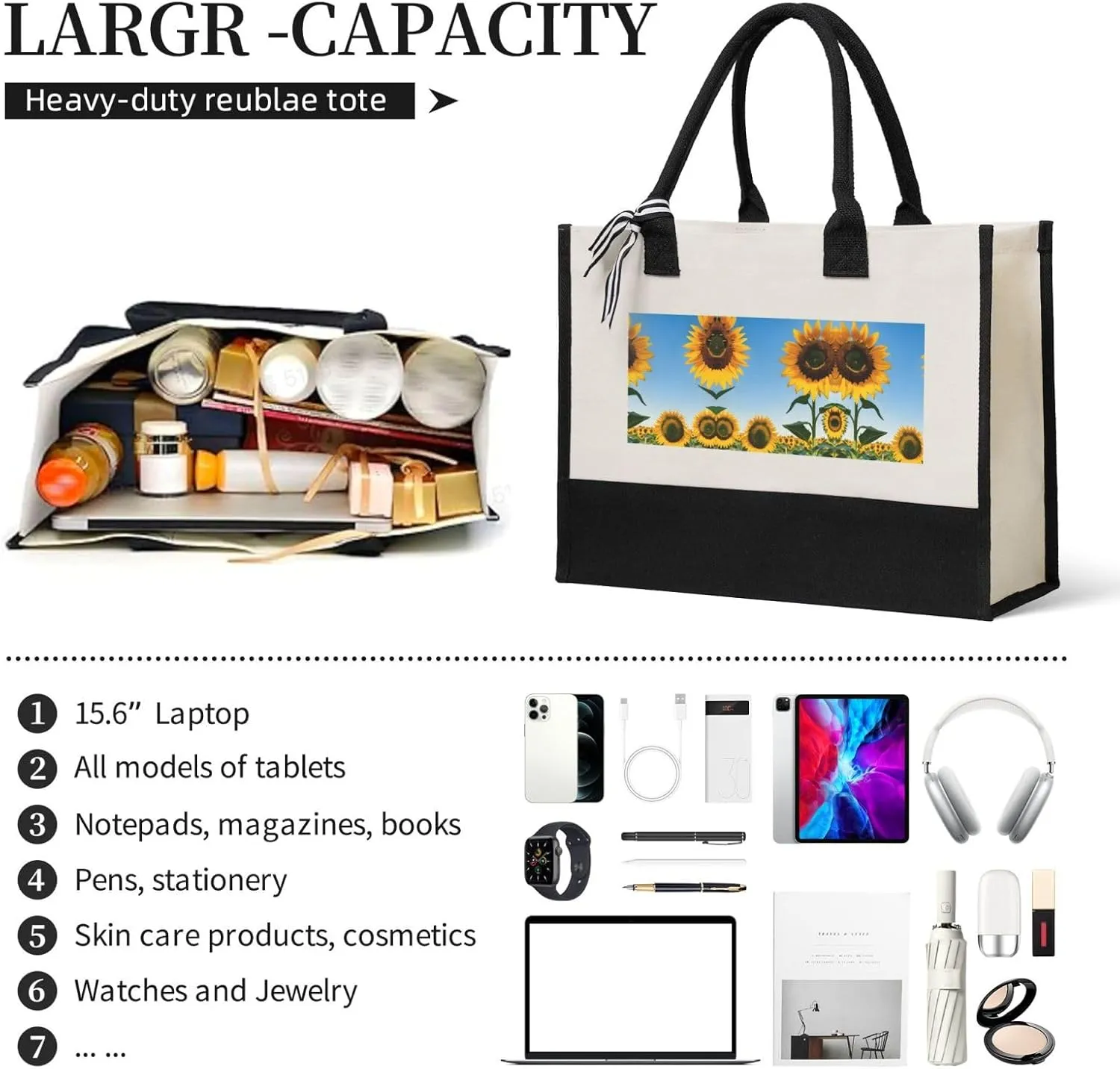 Sunflowers Sun Christmas Tote Bags With Handles Canvas Reusable Gift Bag For Women Shopping Holiday Travel