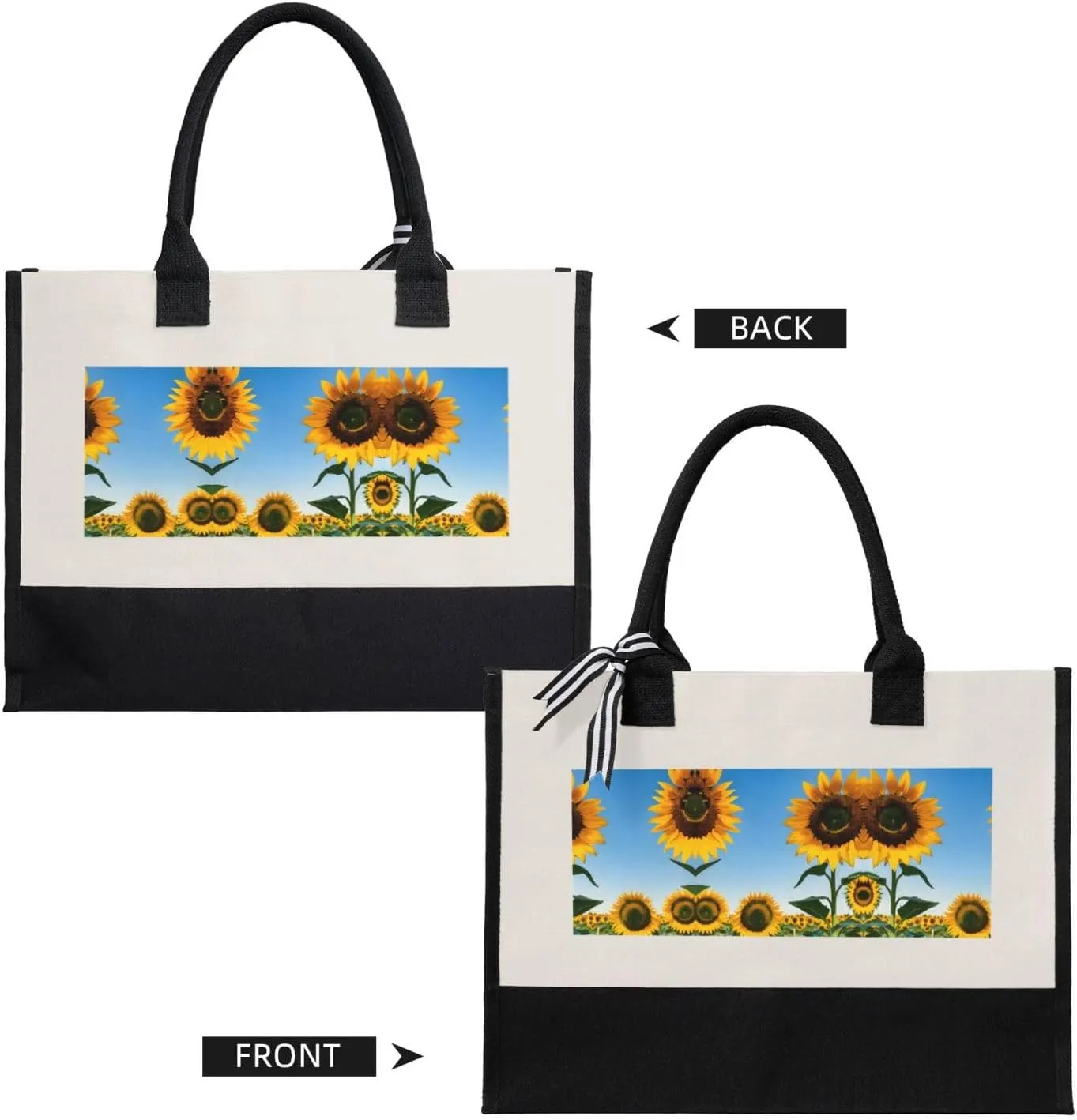 Sunflowers Sun Christmas Tote Bags With Handles Canvas Reusable Gift Bag For Women Shopping Holiday Travel
