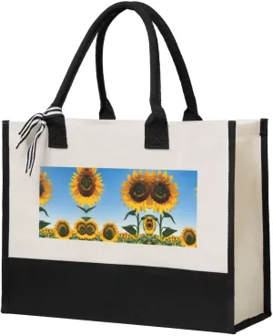 Sunflowers Sun Christmas Tote Bags With Handles Canvas Reusable Gift Bag For Women Shopping Holiday Travel