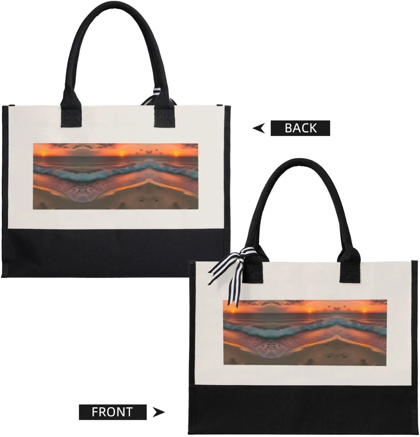 Sunset At The Beach Christmas Tote Bags With Handles Canvas Reusable Gift Bag For Women Shopping Holiday Travel