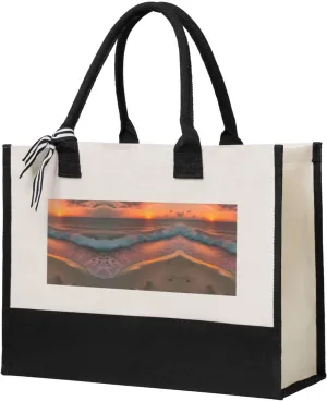 Sunset At The Beach Christmas Tote Bags With Handles Canvas Reusable Gift Bag For Women Shopping Holiday Travel