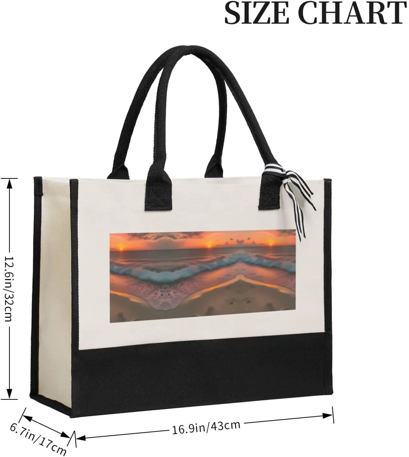 Sunset At The Beach Christmas Tote Bags With Handles Canvas Reusable Gift Bag For Women Shopping Holiday Travel
