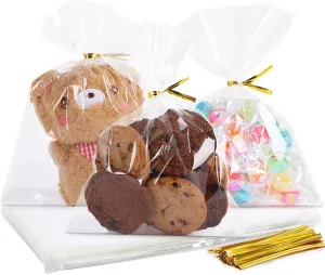 SUREHOME Cellophane Treat Bags 5x7 In 100 Pcs Individual Cookie Bags Small Plastic Clear Gift Bag with Ties for Gift Giving Birthday Party Favors Candy Snack Dessert Baked Goods Packaging